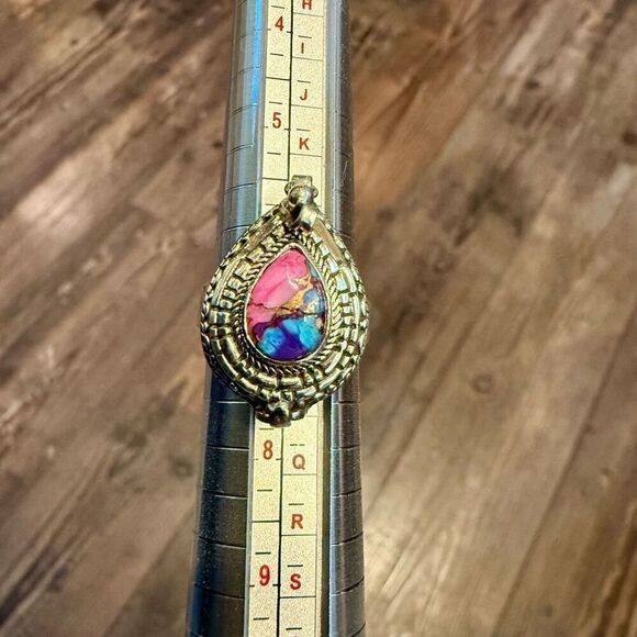 Beautiful Kingman Pink Dahlia Turquoise Poison Ring Womens Southwestern New - Picture 3 of 7